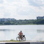 A Russian man taking in the view of the city as seen from a park in southern Moscow.