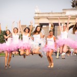 Russian women taking part in a bachelorette party make a visit to VDNKh park