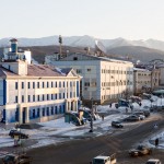 The mountains of Sakhalin are visible from the capital of Yuzhno-Sakhalinsk.