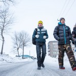 Sakhalin youth walking down the street.