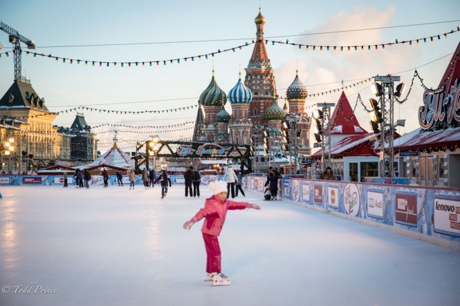 A Russian child skates on Red Square ahead of New Year's celebration.