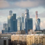 A close-up of Moscow's Financial District on a cold, sunny winter day.