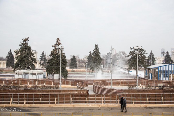 Workers preparing the rink during a two-hour maintenance pause.  